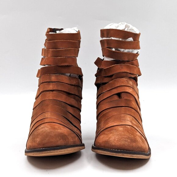 Free People Wmn Carrera Brown Distressed Leather Summer Strap Boots 8.5US EUR39 - Picture 2 of 11